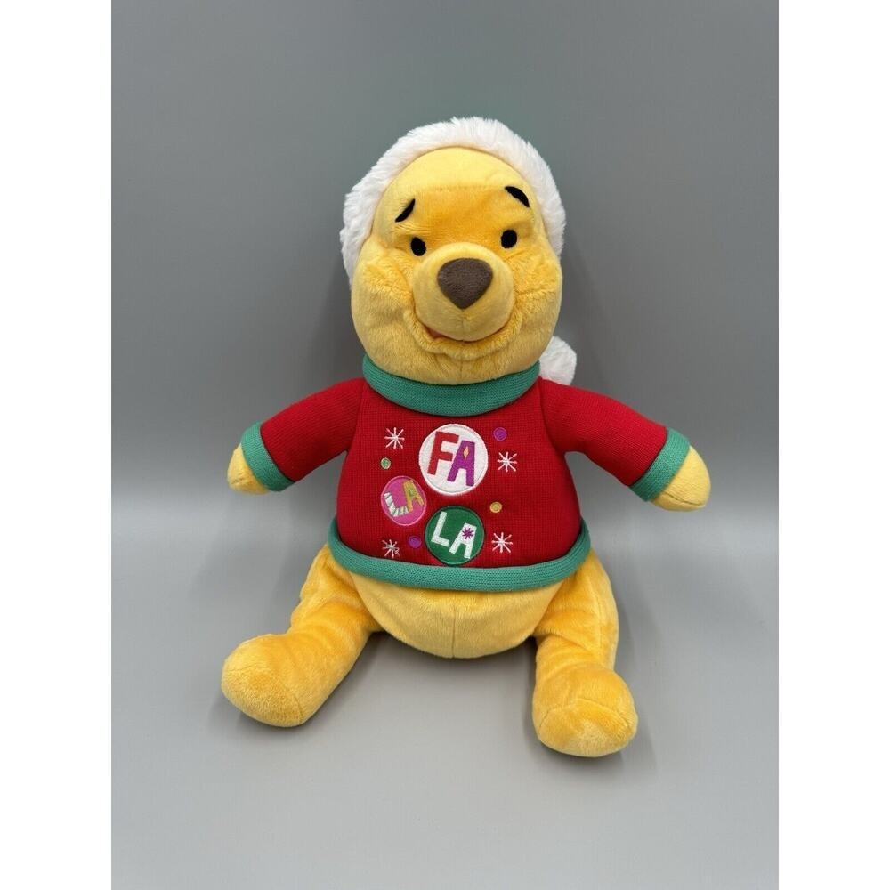 Disney Store Winnie the Pooh In Christmas Sweater & Santa Hat 13" Holiday Plush